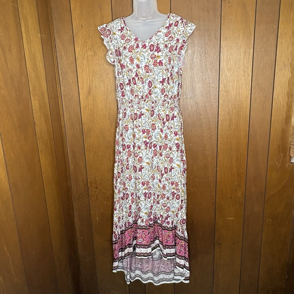 Prettygarden Maxi Dress Women's L Pink Floral‎ Boho Cottagecore Fairy Romantic